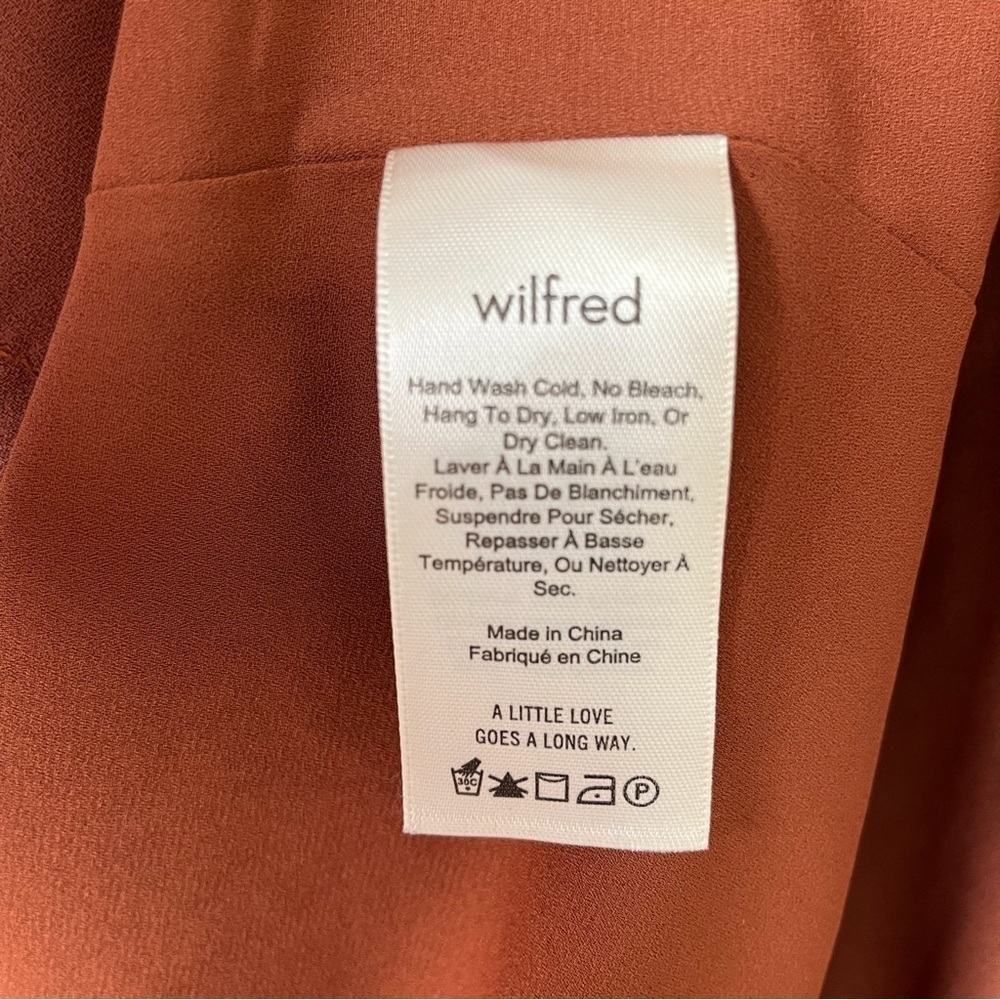 Wilfred Long Sleeve Ruffle Mini Dress Rust Brown Size XS Fall Boho Cinched Waist - Picture 7 of 8